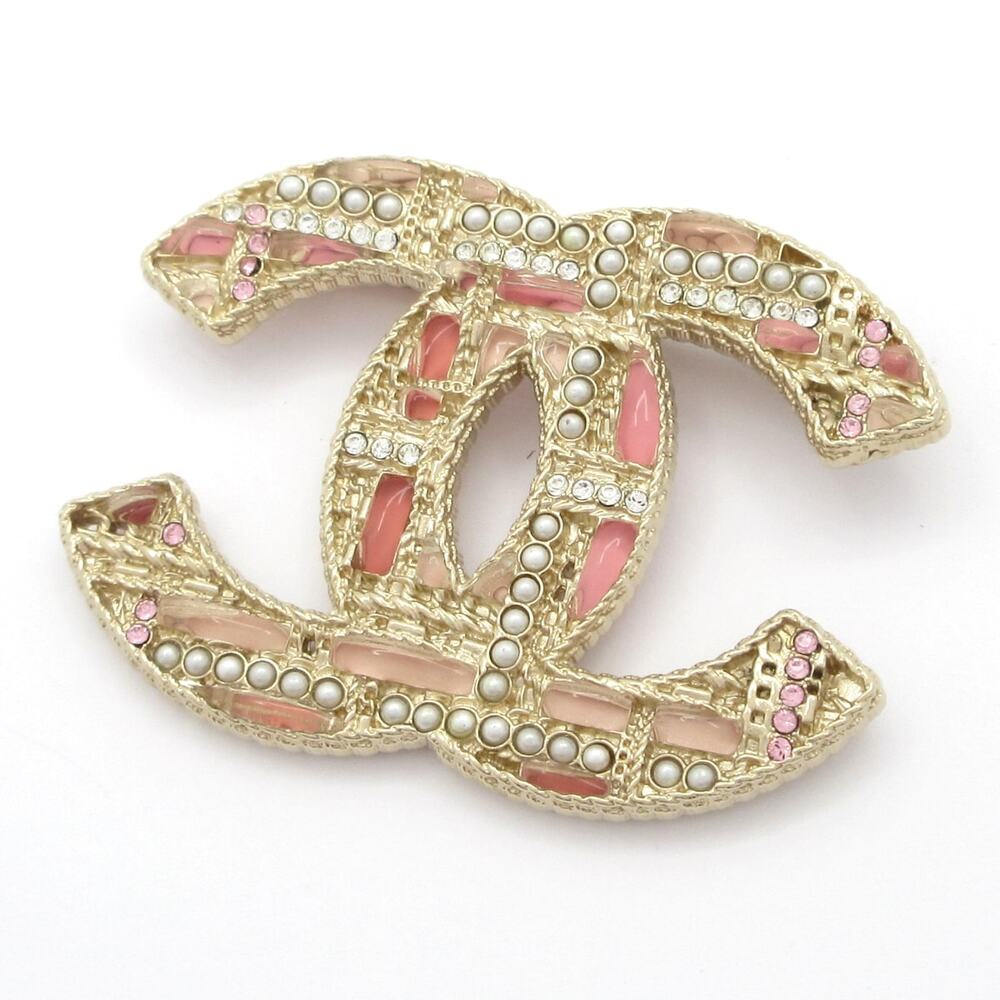 Chanel Brooch Gold Pink Multi Hardware Rhinestones Faux Pearl